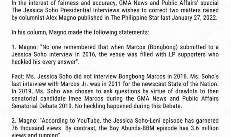 The Jessica Soho Presidential Interviews Statement of Fact