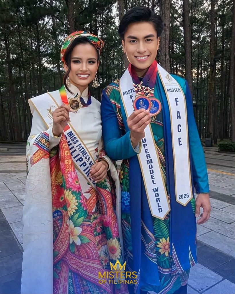 Jacob Gomez and Stephanie Ann Elmission with their awards at Fitness Supermodel World 2026 in Vietnam