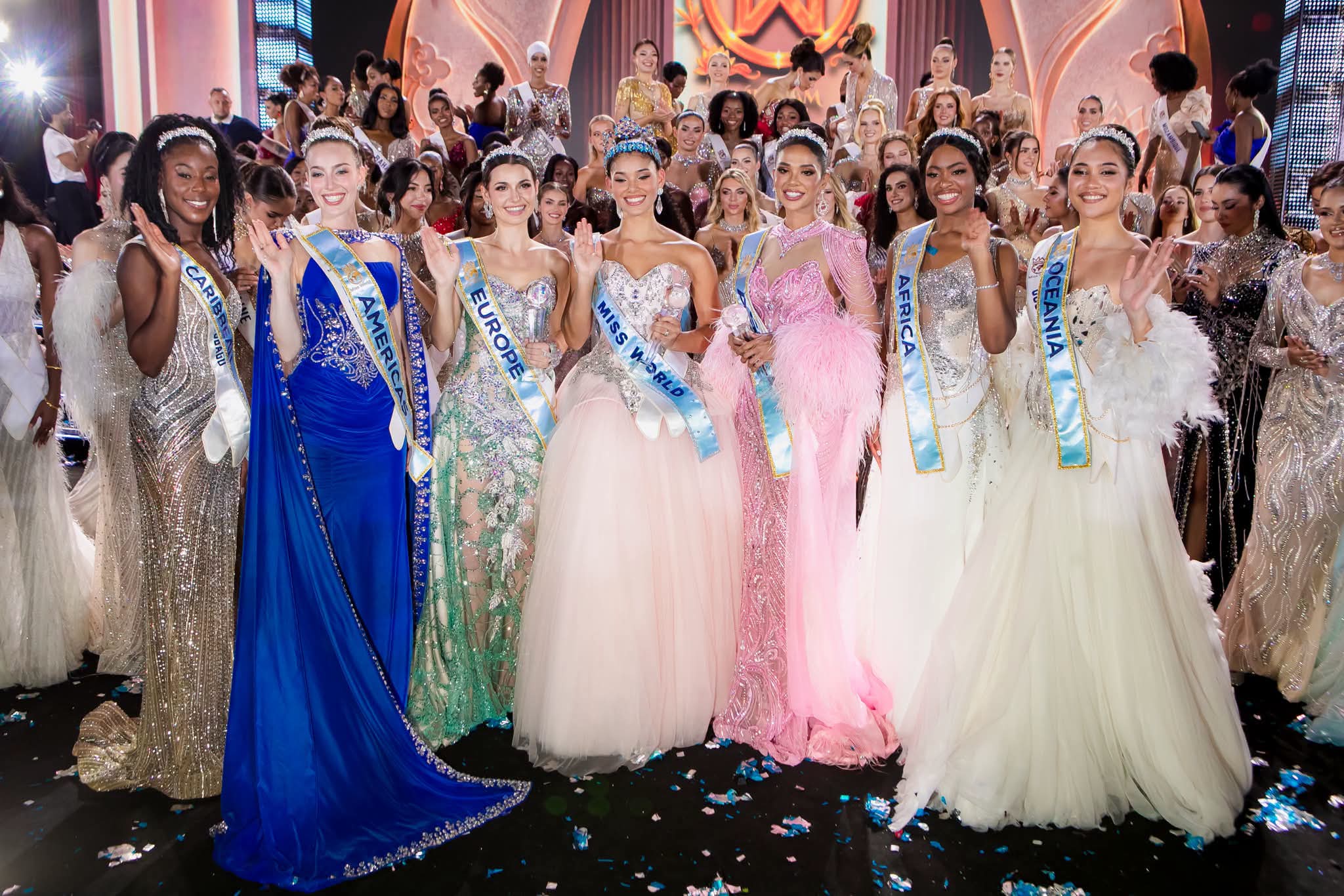 Miss World 2026 continental queens representing Africa, the Americas, Asia, the Caribbean, Europe and Oceania